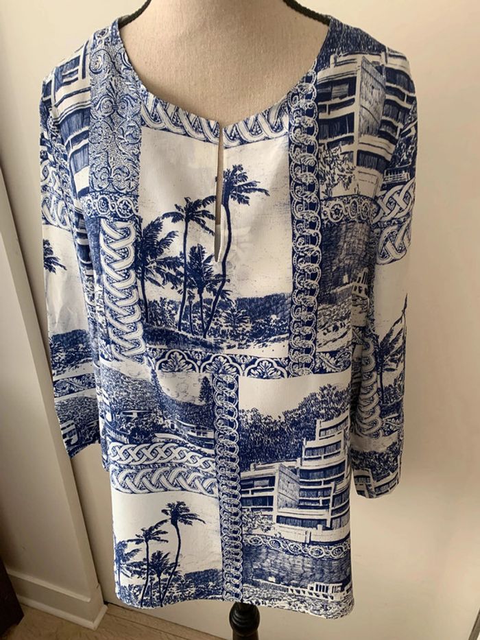 tunique "claudie pierlot" 100 % soie maine et blanc - photo numéro 3