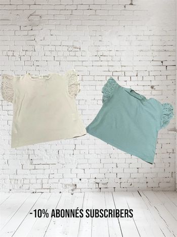 2 tee-shirts crème et vert pale 18 mois Kiabi