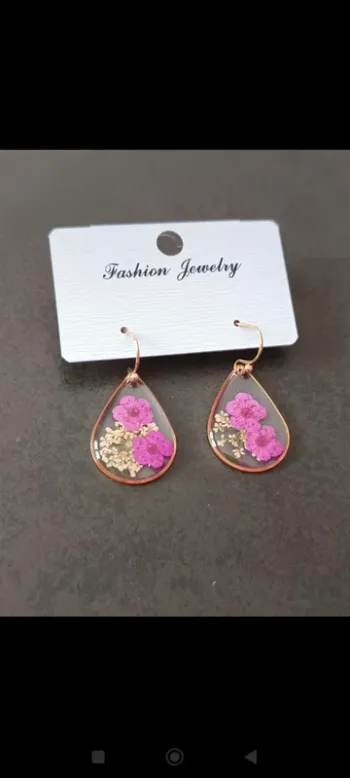Boucles d'oreilles goutte résine fleurs roses