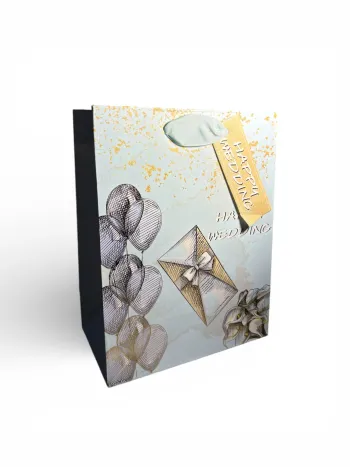 Sac cadeau mariage “Joyeux Mariage” motif ballon/carte 18x23x10 cm Neuf