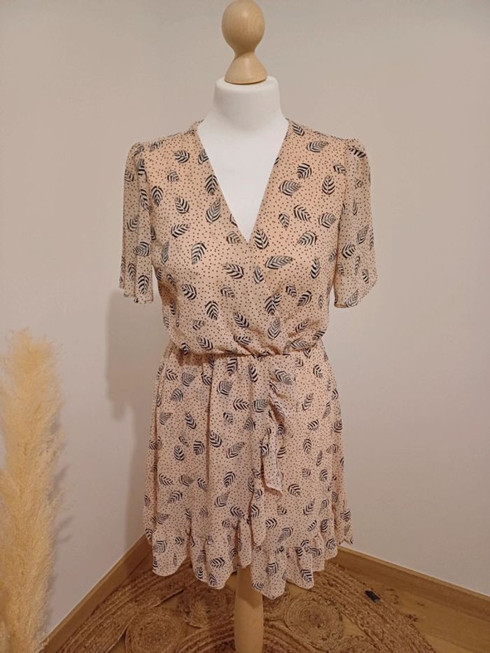 Robe fluide à imprimé Plumes Flamant Rose taille S 36 - photo numéro 2