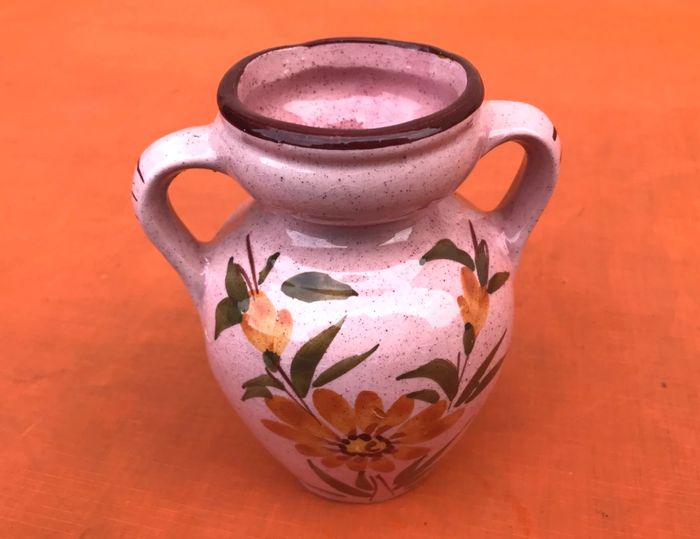 Ancien vase   Céramique émaillée   Décor floral - photo numéro 2