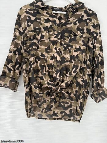 Haut chemise militaire camouflage kaki manches 3/4 nouée
