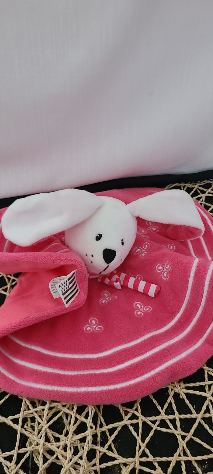 Doudou plat rond lapin rose blanc BREIZH CREATIONS - photo numéro 4