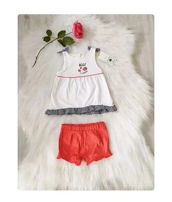 Ensemble été bébé fille 12 mois short + tunique sans manches Orchestra, "Belle à croquer"