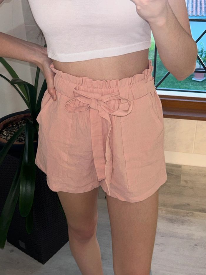 Short à nouer taille haute léger rose pâle - photo numéro 3