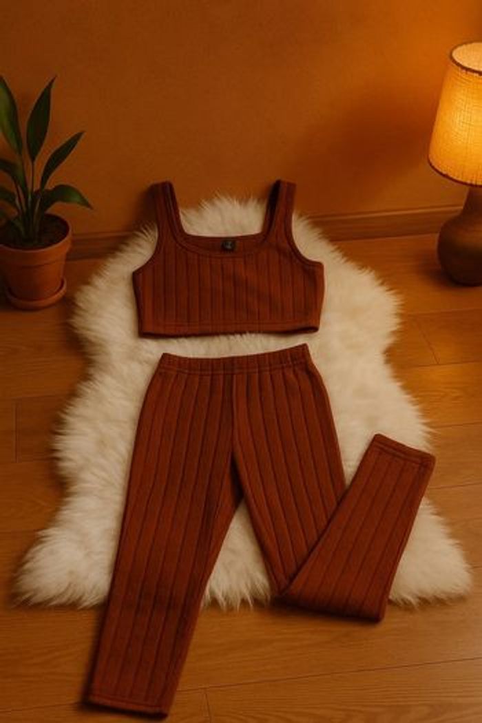 Ensemble en 3 pièces côtelé marron - Taille 38 - Shein
