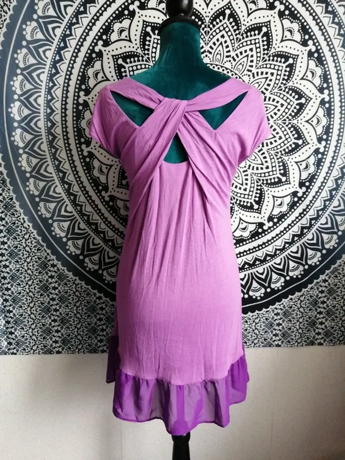 Robe violette à volants bi-matière croisée dans le dos doublée / diksi / (M) - photo numéro 5