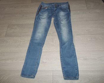 Jean SEPIA bleu moyen et délavé, double boutonnage, sequins taille 38 (grand) TBE