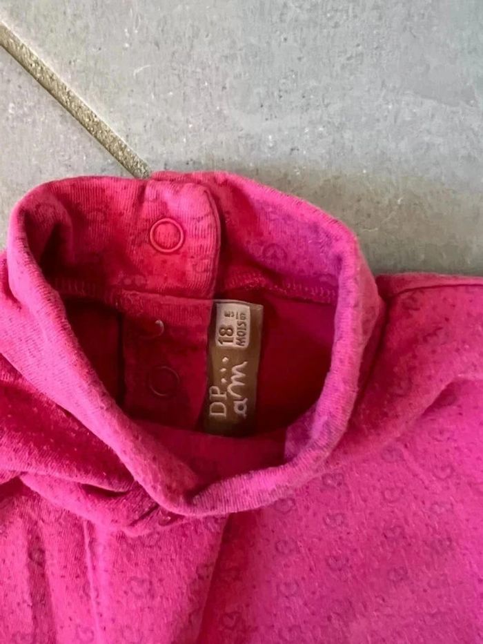 T-shirt avec col montant - " Coeur " - DPAM - Manches longues - Rose / Rouge - 18 mois - photo numéro 2