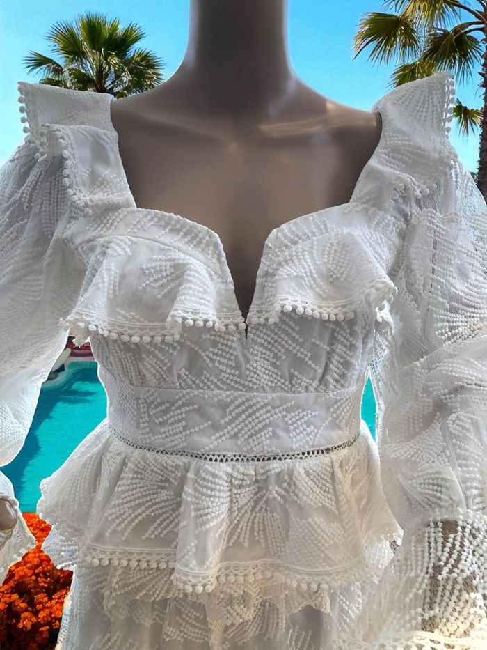 BOOHOO - ENSEMBLE 2P FEMME BOHÉME CHIC DETAILS POMPONS, VOLANTS, GUIPURE & FEUILLAGES RELIEFS 40 - photo numéro 9