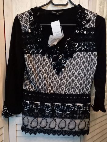 Haut noir et blanc - Manches longues - Taille : xl