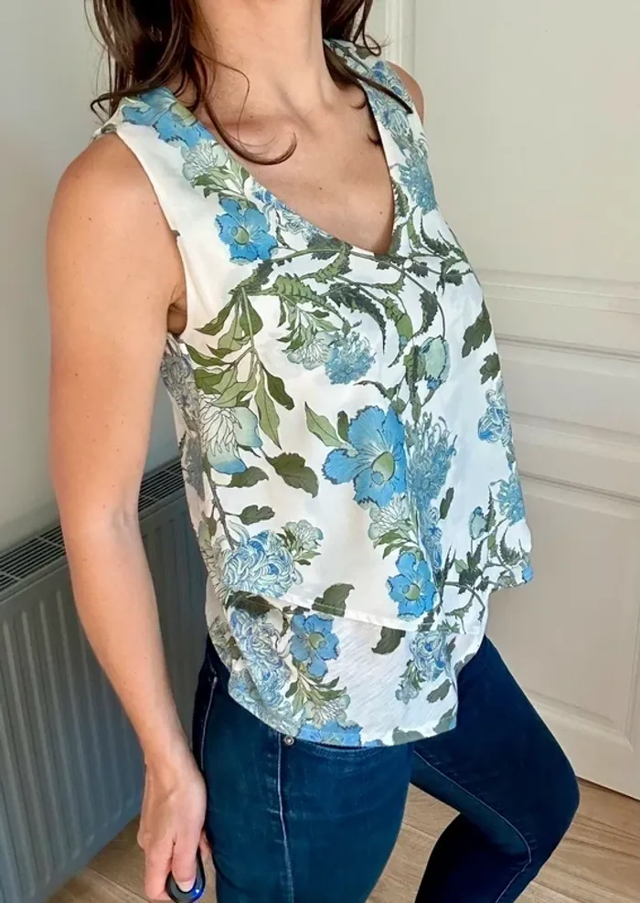 Blouse Salsa – imprimé fleurs bleues & vertes – T36 / S / 1 - photo numéro 4
