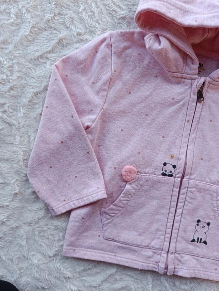Veste gilet zippé avec capuche Fille 12 mois panda Kiabi Eco conception coton bio - photo numéro 3