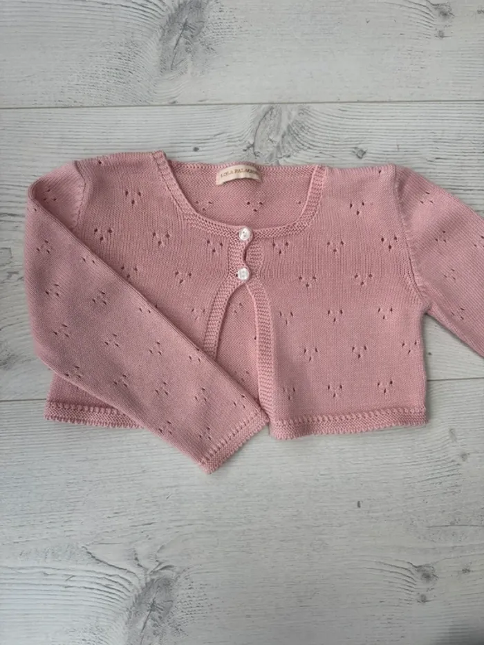 Gilet court ML rose tricoté en 100% coton - Taille 3 Ans - photo numéro 2