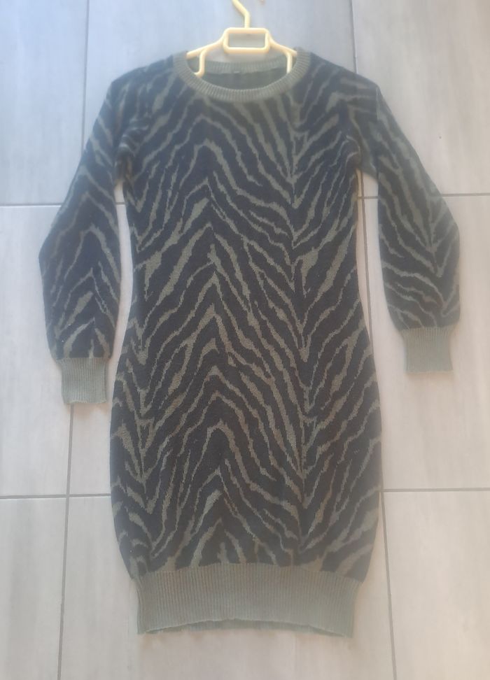 Robe pull zébré kaki noir Taille S