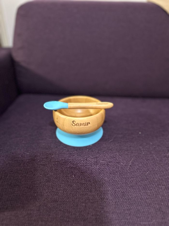 Bol et cuillère Bambou avec prénom SAMIR - photo numéro 2