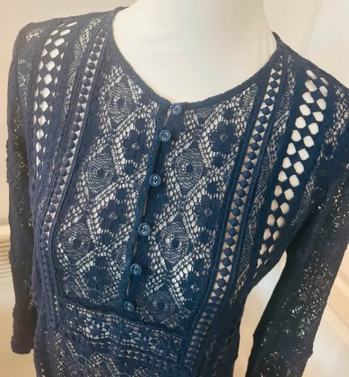 Nina Kaufmann, blouse top haut invisible dentelle bleue femme, taille 36/S - photo numéro 2