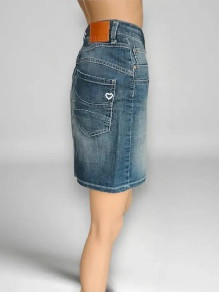 Jupe jean PLEASE ,coupe droite ,taille haute , texture stretch - photo numéro 2