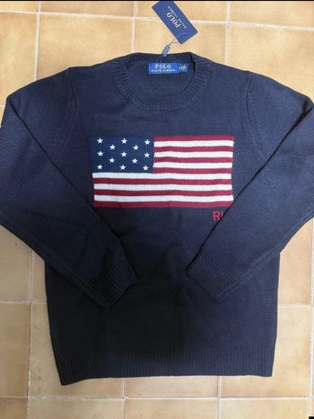Pull Ralph Lauren bleu marine taille S drapeau américain col rond american flag neuf avec étiquette 