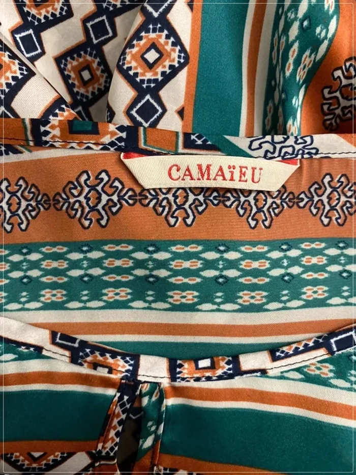 Blouse imprimée foulard marine et vert  Camaieu - photo numéro 5