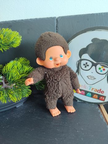 peluche kiki le vrai ajena singe marron yeux bleu ancien vintage sekiguchi 3563