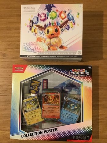 Lot ETB Coffret poster Cartes Pokémon Évolutions prismatiques Boosters Evoli