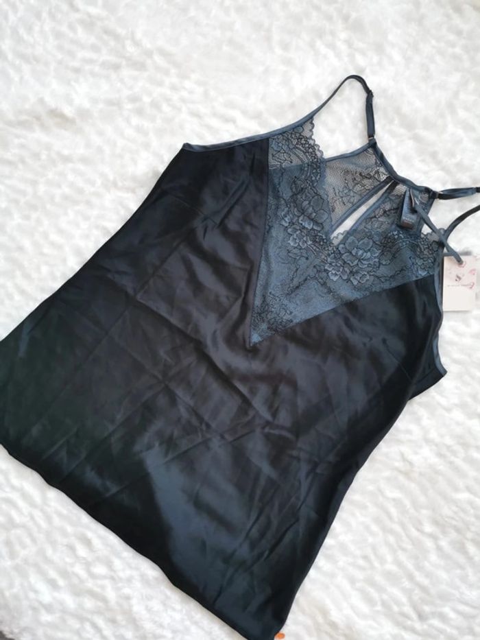 Caraco bustier top lingerie satin et dentelle gris foncé Sylvie Designs S 36 - photo numéro 8