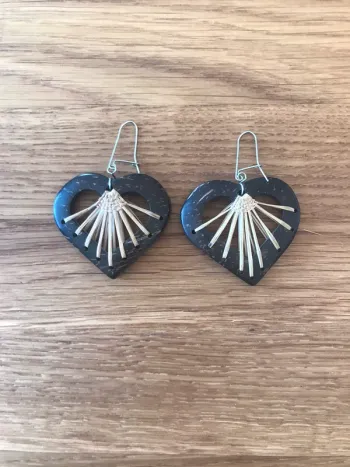 Boucles d’oreilles coeur en bois