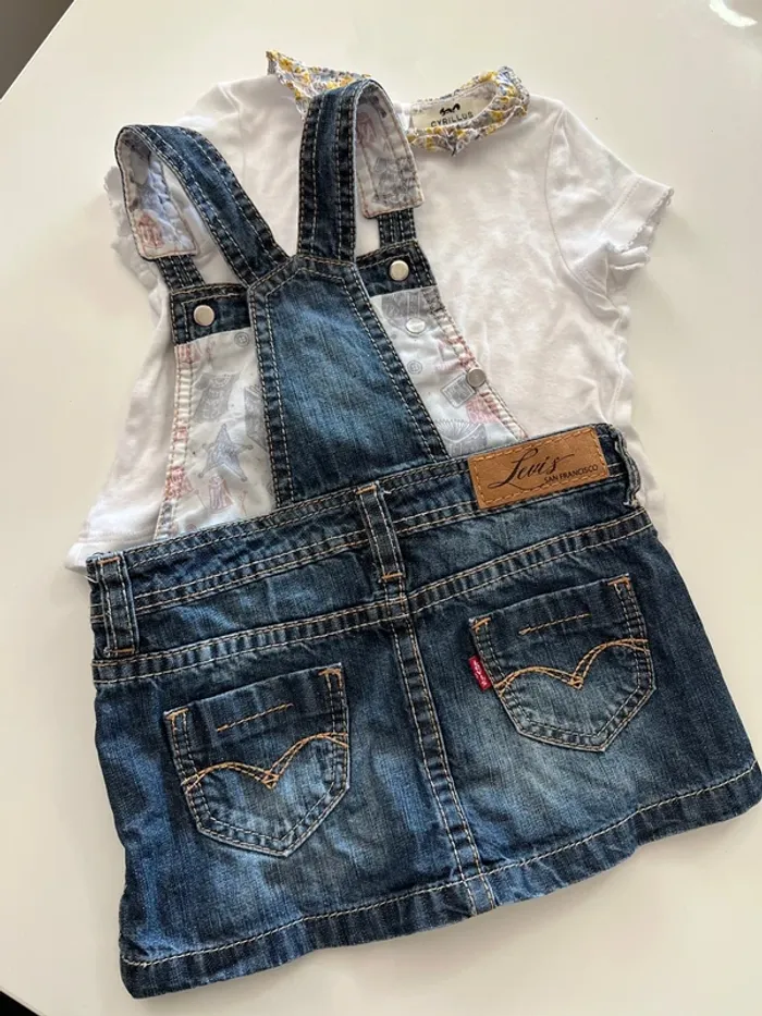 Ensemble Levi’s & Cyrillus – 6 mois (salopette jean + t-shirt fleuri) - photo numéro 5