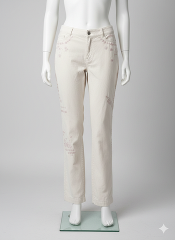 pantalon en toile écru brodé Taille 40 Alain Manoukian