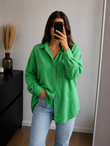Chemise verte oversize en lin River Island