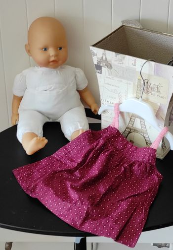 🎀 Tunique à bretelles bébé fille – 12 mois – bordeaux et rose à pois