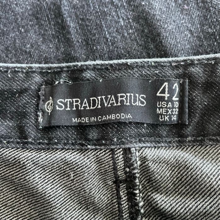 Jean droit noir Stradivarius taille 42 coupe large D92 denim brut délavé V063 - photo numéro 7