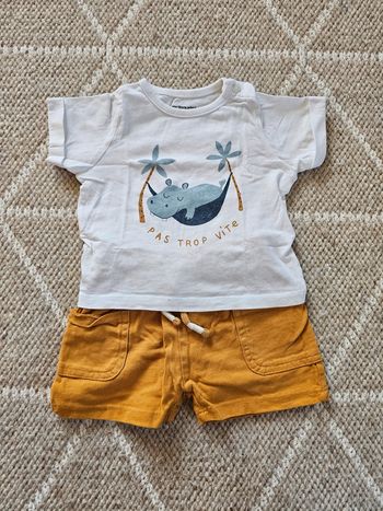 Ensemble tee-shirt/short hippopotame - Vertbaudet - 6 mois/67 cm