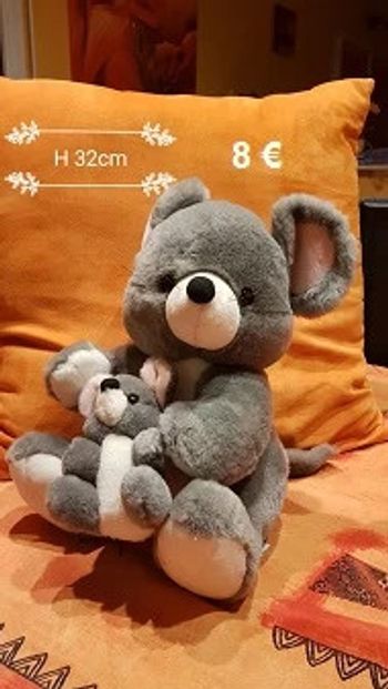 Peluche souris avec bébé H 32 cm neuve