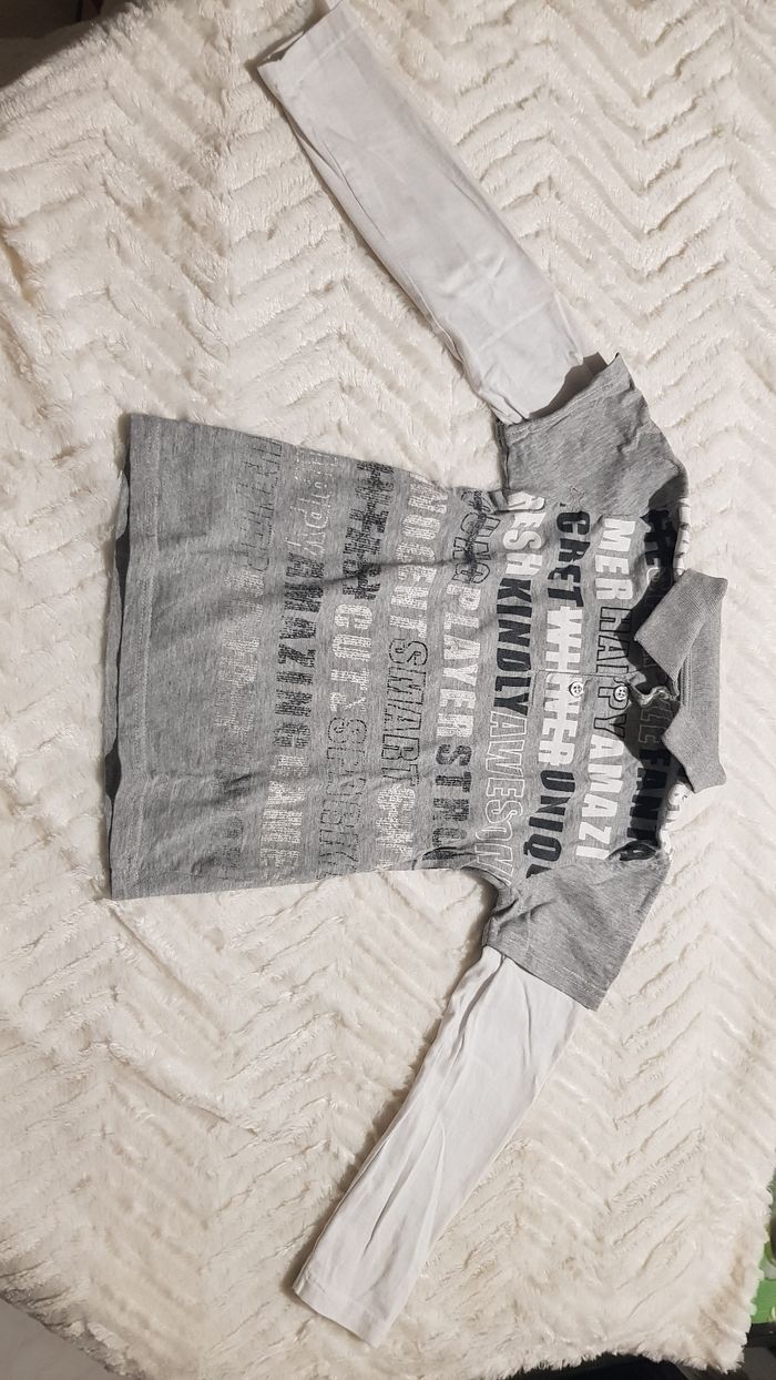 T-shirt a manche longue blanc et gris