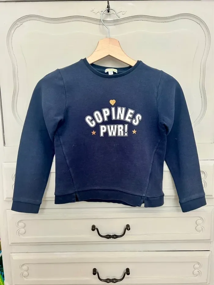 Pull sweat bleu foncé bande de copine Vertbaudet taille 8 ans