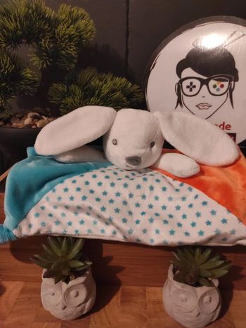 Doudou Knuffel Comforter lapin obaibi étoile orange bleu #geektradedoudou