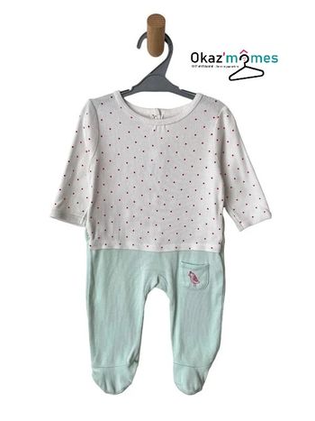 Pyjama coton effet "2 en 1" vert/blanc/rose - Vertbaudet 6 mois