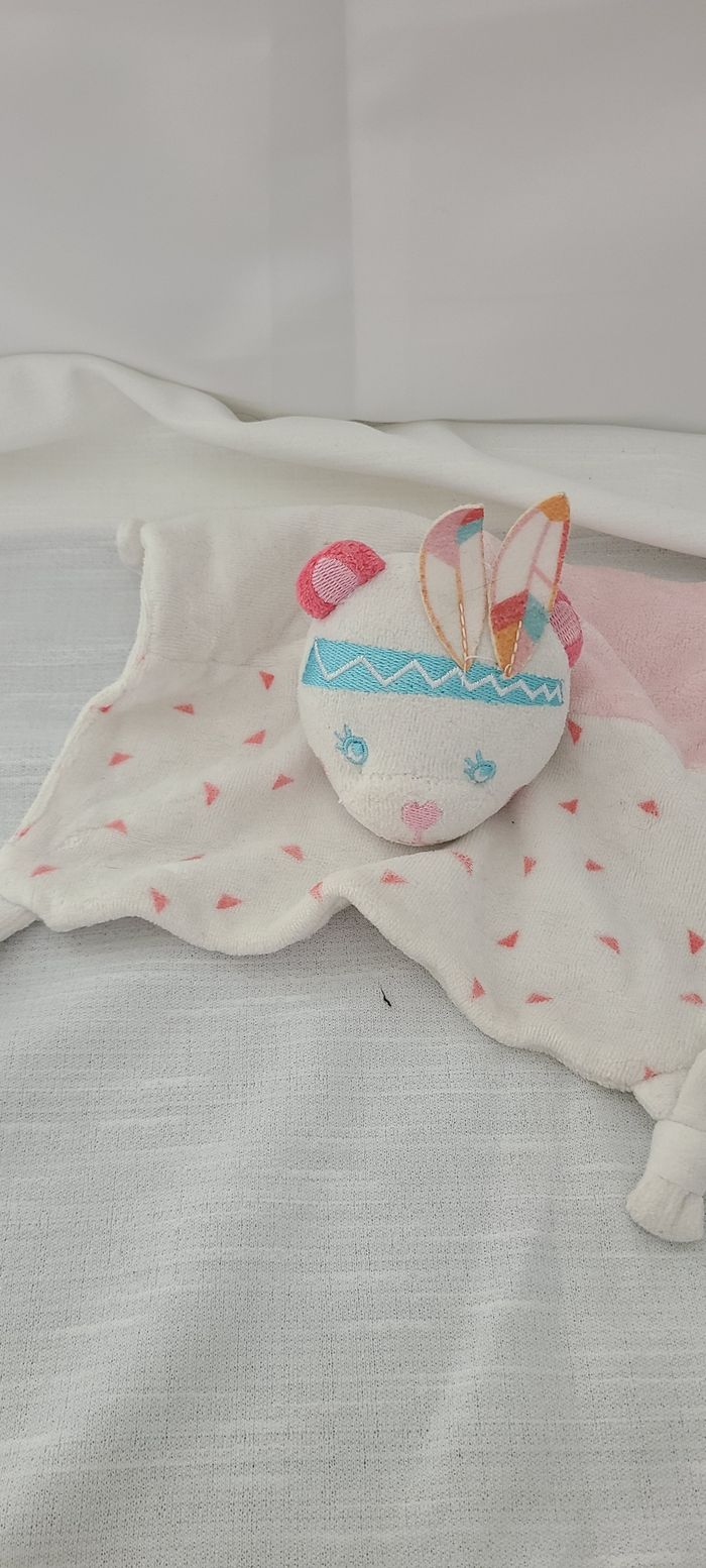 Doudou plat Ours indien rose blanc SIPLEC LECLERC - photo numéro 3