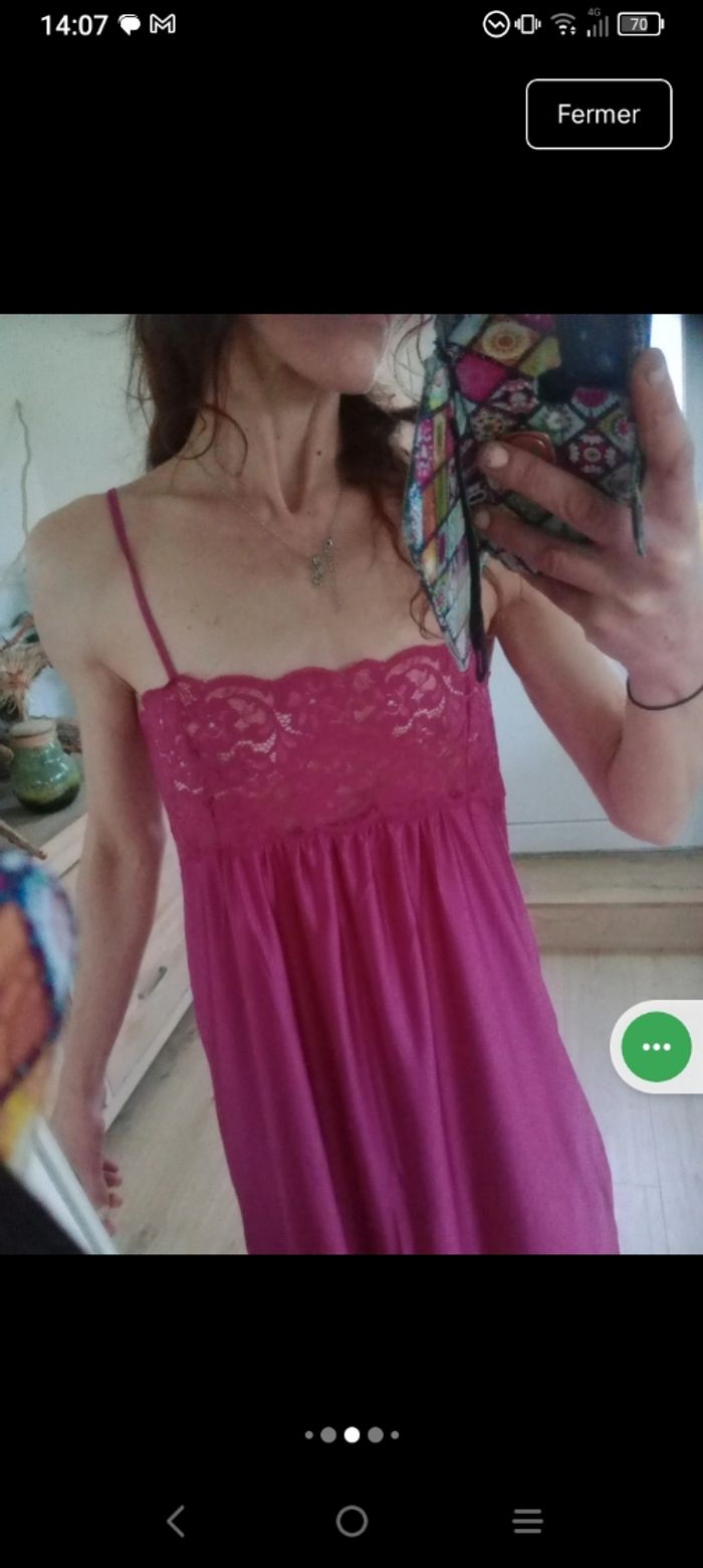 Nuisette longue 42 44 dentelée violet fushia c86 - photo numéro 5