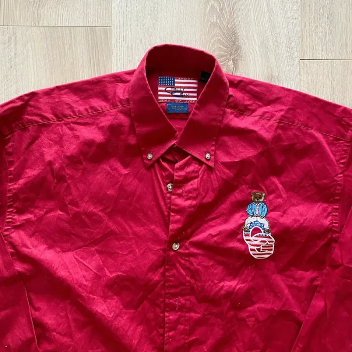 Olly Gan Sport Way of Life Chemise Rouge Homme Logo brodé Ours USA American Bear (Taille L) - photo numéro 5
