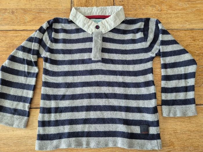 Polo rayé gris bleu marine 23 mois obaïbi