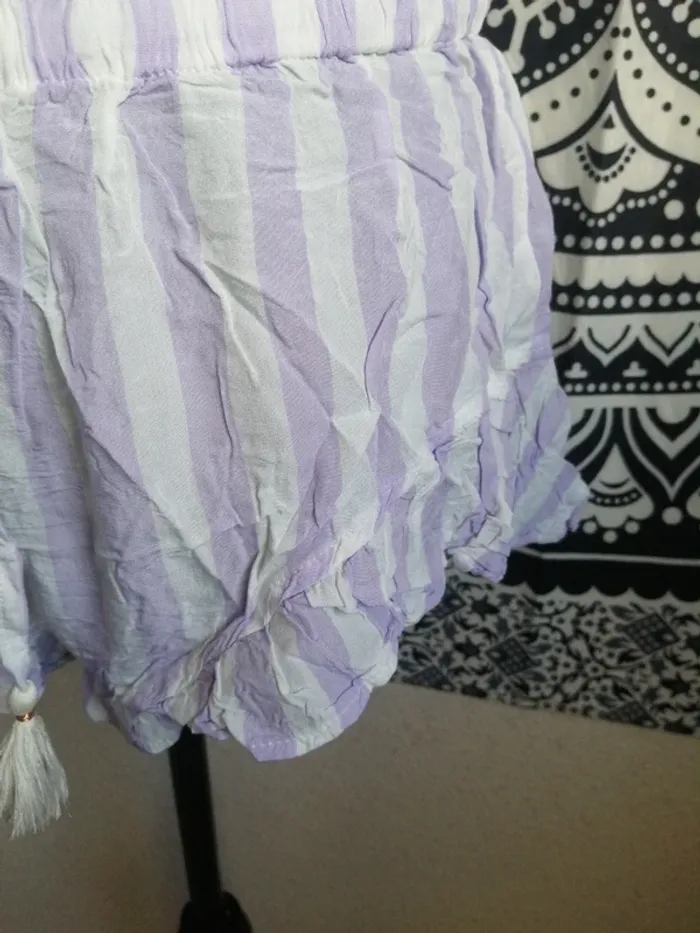 Short fluide rayé lila et blanc lien à nouer ponpon / undiz / (L) - photo numéro 3