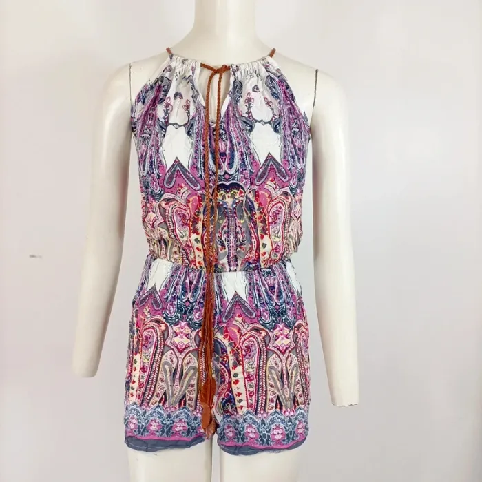 Combishort Lilie Rose multicolore à motifs bohèmes - Taille élastique - Taille 38 estimée A664