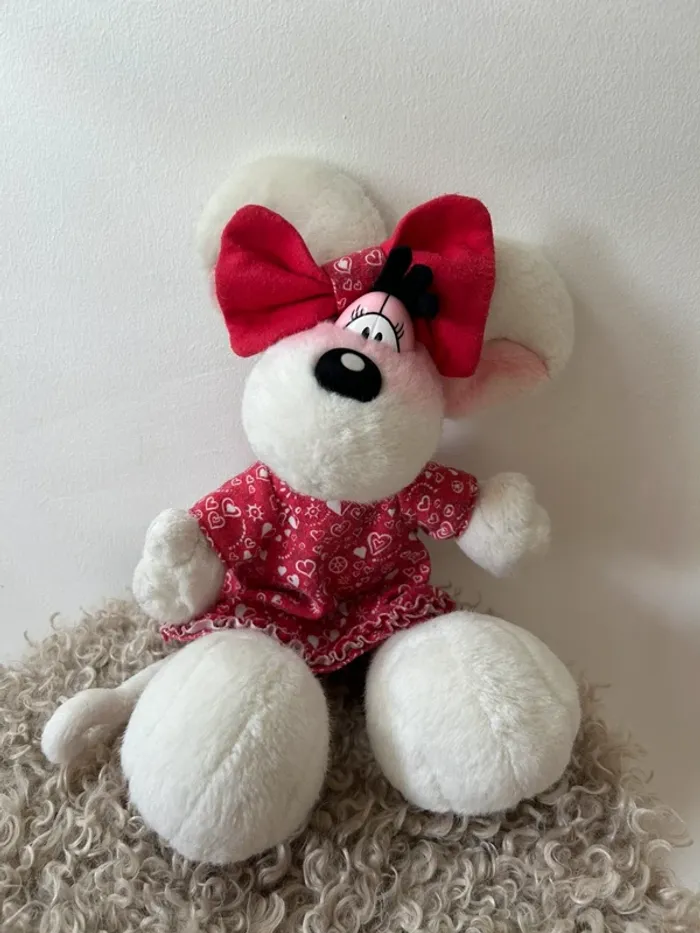 Peluche Diddlina originale – robe rouge à cœurs – vintage collector Diddl - photo numéro 3