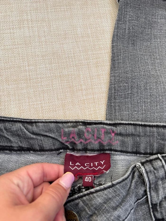 Pantacourt en jean gris avec ourlet - La city taille 40 - photo numéro 3