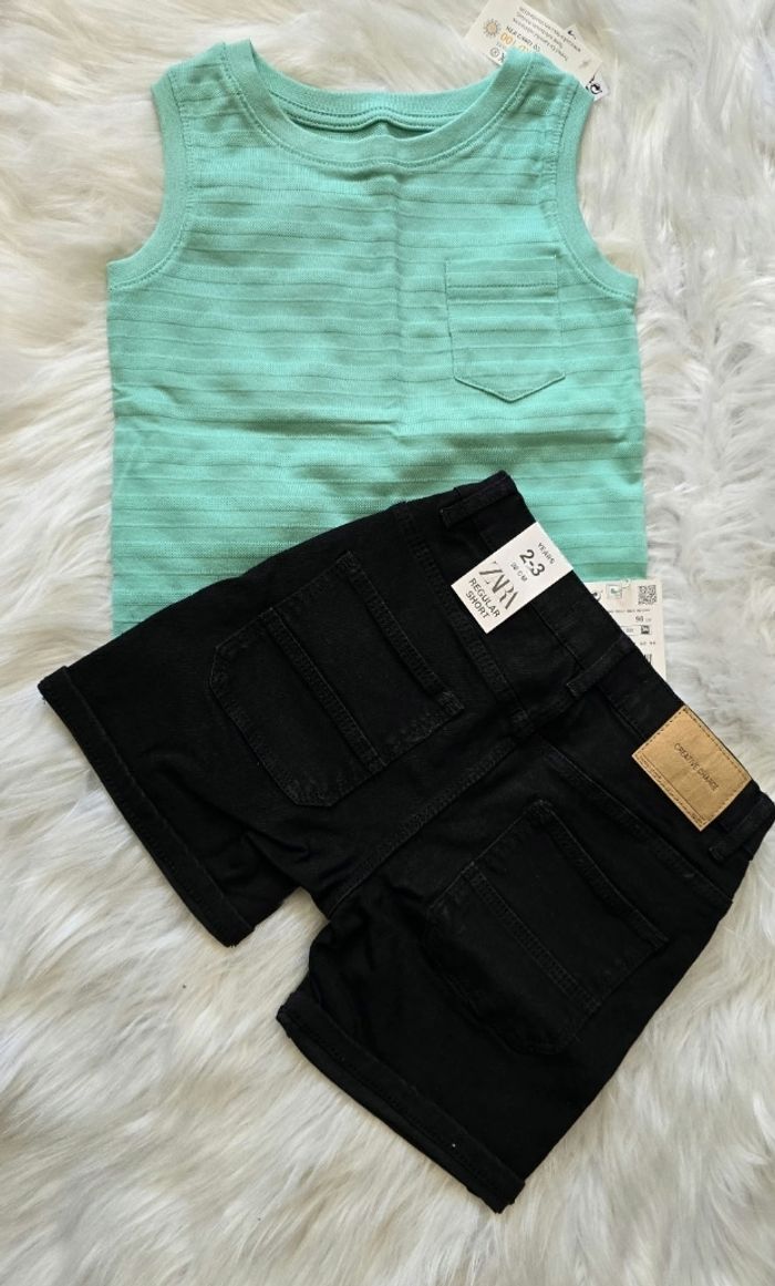 NEUFS (non portés)🏷🤩😍💙 ensemble debardeur et short  en jeans 3ans garçon 😍🤩💙 - photo numéro 2