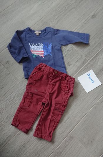 Ensemble pantalon bordeaux  + tee-shirt manches longues 3 mois